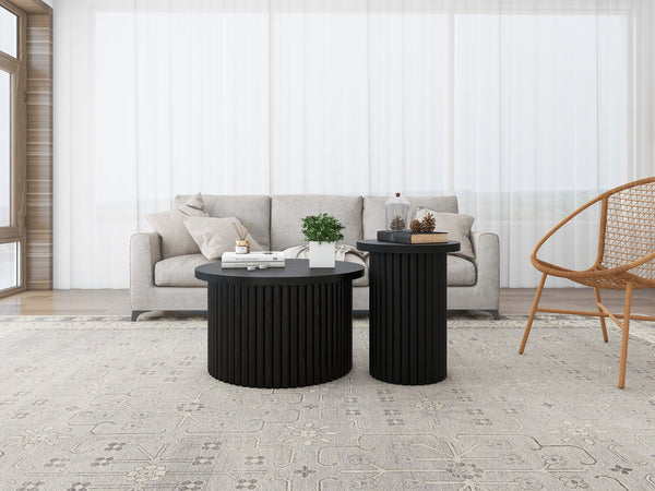 English Elm Coffee Table Set Of 2 - Modern Round Nesting Side Tables For Stylish Living Room & Small Spaces W688P248110