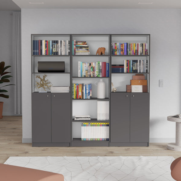 English Elm Arbor 3-Piece Home Bookcase Set with 11 Shelves and Dual Door Cabinets for Organized Living Spaces Multicolor 41 L x 28 W x 5 H B200S00353