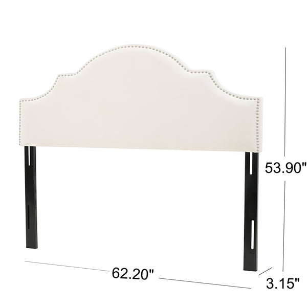 English Elm Christopher Knight Home® - Upholstered Headboard Queen with Nailhead Trim, Sturdy Steel Legs, Adjustable Height, Sleek Design Ivory 57869.00IVY