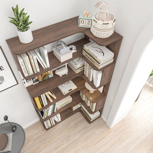English Elm 90cm L-shaped Corner Bookcase Five Tier Mdf Open Shelving Unit for Home Office W2899P444161