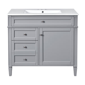 English Elm 36'' Modern Bathroom Vanity With Medicine Cabinet, Soft-Close Doors, 4 Drawers & Ceramic Sink Set SW000134AAE-1