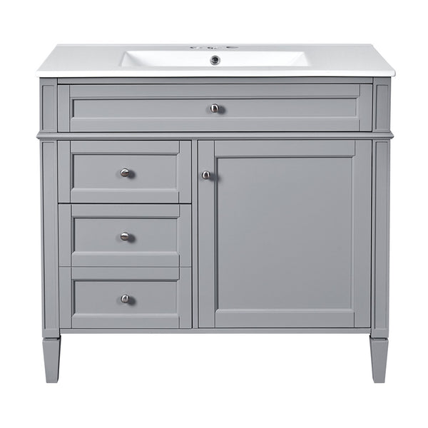 English Elm 36'' Modern Bathroom Vanity With Medicine Cabinet, Soft-Close Doors, 4 Drawers & Ceramic Sink Set SW000134AAE-1