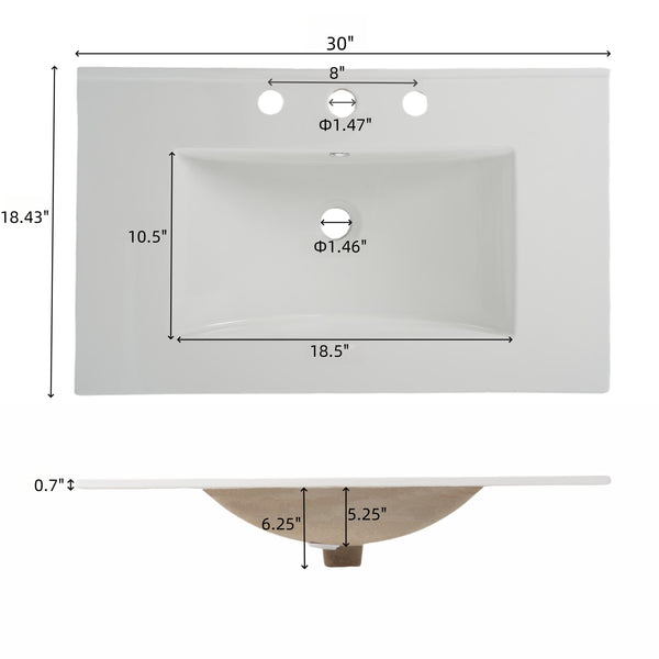 English Elm Christopher Knight Home® - 30" Bathroom Vanity with Ceramic Sink, Solid Wood Legs, Adjustable Shelf, Tip-Out Tray, Soft-Close Hinges, Silver Knobs, Moisture-Resistant Finish White N817P286250W