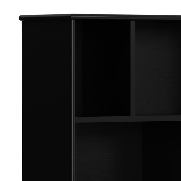 English Elm Draper Mid-Century Wide Bookcase & Storage Unit — Solid Rubberwood Black Finish, 6 Shelves, 2 Drawers, Anti-Tip B136P238616