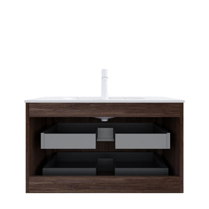 English Elm NOOR Floating 36" Bathroom Vanity with Seamless Hot-Press Sintered Stone Basin, Retro Walnut Finish W2615P345717