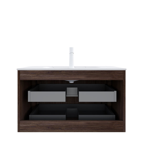 English Elm NOOR Floating 36" Bathroom Vanity with Seamless Hot-Press Sintered Stone Basin, Retro Walnut Finish W2615P345717