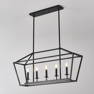 English Elm 7-light Industrial Matte Black Linear Pendant for Kitchen Island or Dining Room W5008P465026