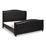 English Elm Marcella Upholstered Shelter Headboard Bed Set, King, Vintage Black Brown Faux Leather