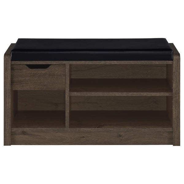 English Elm Astor Smoked Finish Entryway Bench with Drawer Open Shelving and Faux Leather Seat Oak B062P440253