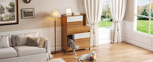 English Elm Modern Mdf Cat Litter Box Enclosure Side Table with Ventilated Storage Compartment Brown N752P394342D