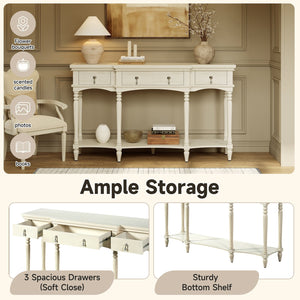 English Elm [video] Solid Pine Console Table Ornate Carved Legs Copper Hardware Soft-close Drawers White N759P433566K