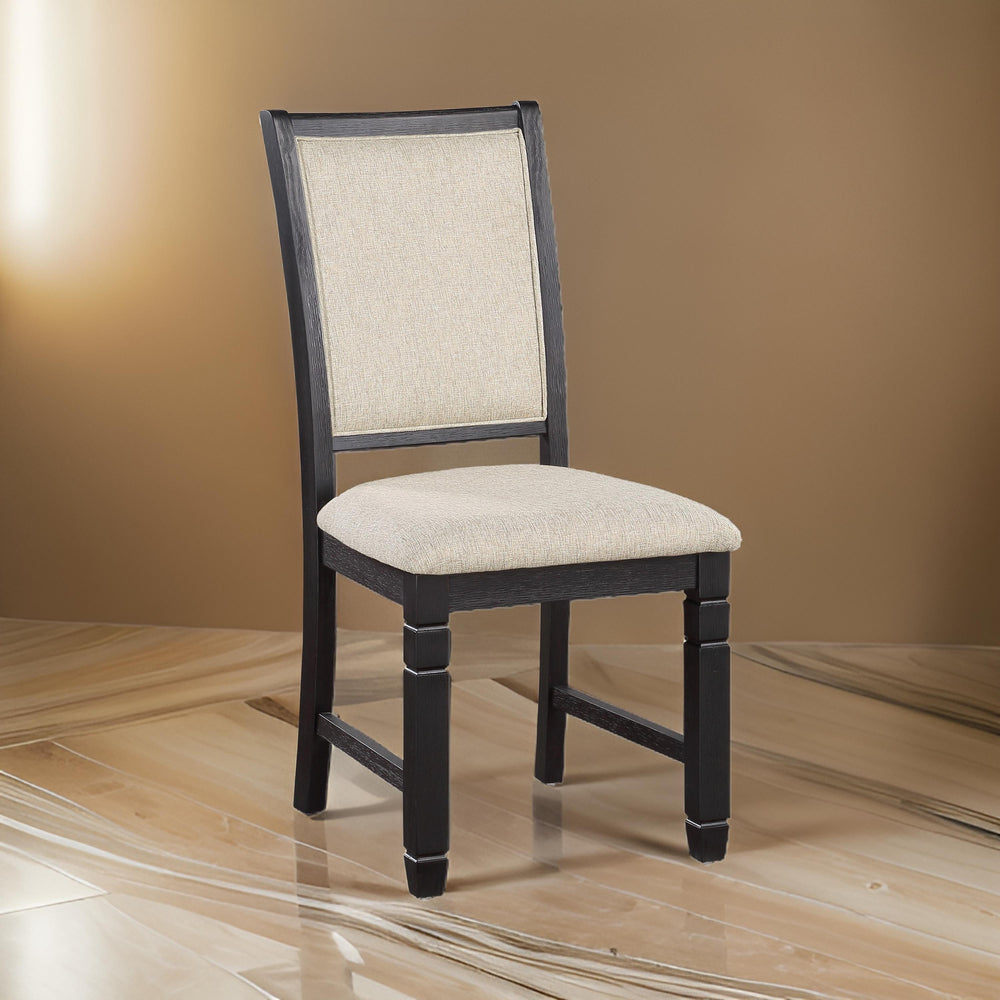 English Elm Anji Acacia Veneer Dining Chair Set Antique White Curved Back Cushioned Seat Beige+Black B056P416899