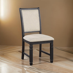 English Elm Anji Acacia Veneer Dining Chair Set Antique White Curved Back Cushioned Seat Beige+Black B056P416899