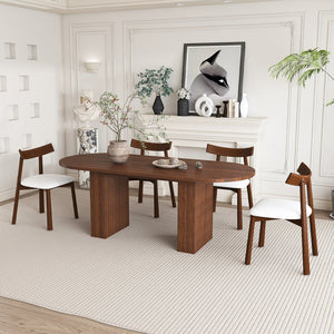 English Elm 62.9" Oval Walnut Veneer Dining Table Seats Six Modern Farmhouse Waterproof Surface W2700S00125