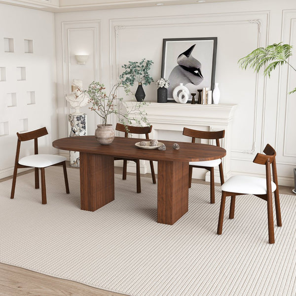 English Elm 62.9" Oval Walnut Veneer Dining Table Seats Six Modern Farmhouse Waterproof Surface W2700S00125