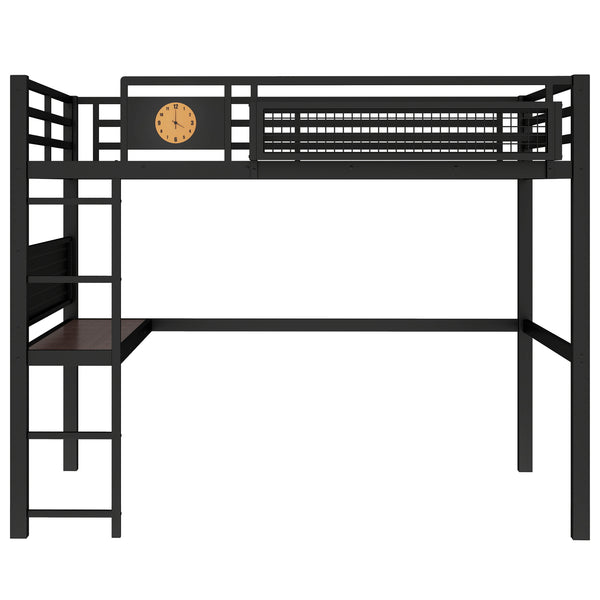 English Elm Twin Xl Solid Pine Loft Bed with Built-in Led Lighting and Storage Shelves W1580S00376