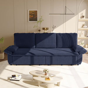 English Elm 94.5" King Convertible Sleeper Sofa Corduroy Upholstered Chaise Lounge Guest Room Bed Blue W1885S00310