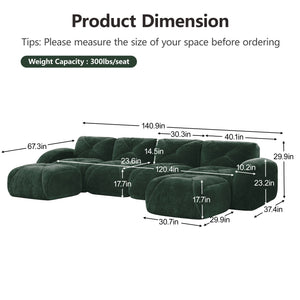 English Elm U-shaped Modular Velvet Sofa Tufted Cushions High Density Foam Living Room Sectional Green W714S01617