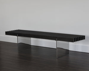 Sunpan Atticus Bench - Sleek Solid Ash Wood With Polished Stainless Steel Legs For Modern Spaces 75” Wide Black Wood 106370