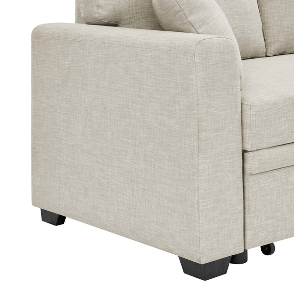 English Elm Upholstered Sleeper Sofa with Chaise & Under-Seat Storage, Reversible L/R, Modern Compact Design Beige B355S00005