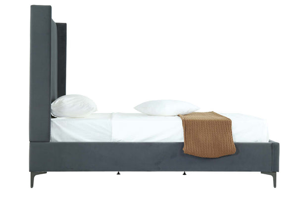 English Elm 48" Full Velvet Upholstered Bed Channel Tufted Headboard Mid-century Modern Bedroom Grey B365S00156