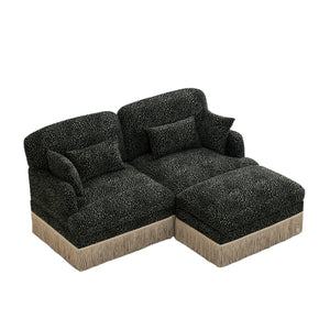 English Elm Comfy Chenille Leopard Print Loveseat with Tassel Trim Movable Ottoman Living Room Green W5656S00029