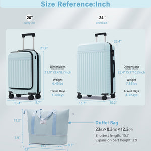 English Elm Front Access Hardside 3 Piece Travel Set with Usb Port Spinner Wheels and Tsa Lock Light Blue N732P326130N