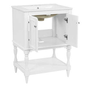 English Elm 24'' French Style Bathroom Vanity with Ceramic Sink Soft Close Cabinet and Drawer White N710P411341K