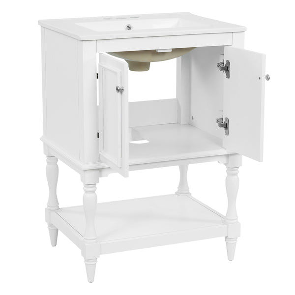English Elm 24'' French Style Bathroom Vanity with Ceramic Sink Soft Close Cabinet and Drawer White N710P411341K