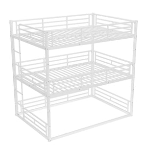 English Elm Twin Triple Metal Bunk Bed Matte Powder Coated Frame with Full Safety Guardrails Light White W1580S00581