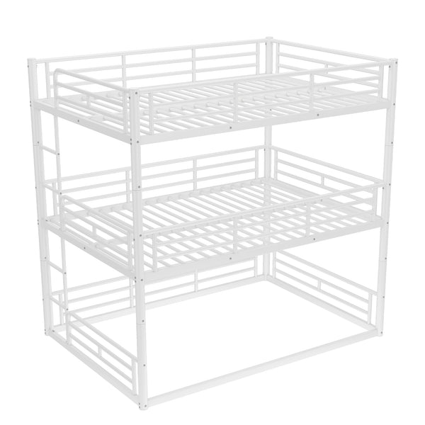 English Elm Twin Triple Metal Bunk Bed Matte Powder Coated Frame with Full Safety Guardrails Light White W1580S00581