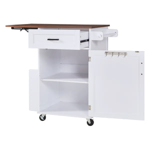 English Elm K&k Farmhouse Rolling Kitchen Cart with Drop Leaf Drawer Open Rack Lockable Wheels White N707P404539W