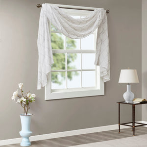 English Elm Diamond Irina Sheer Embroidered Window Scarf 50x216" – Elegant Neutral Diamond Pattern, Soft Polyester Drapery Decor adding Grace and Light to Any Room B03598184