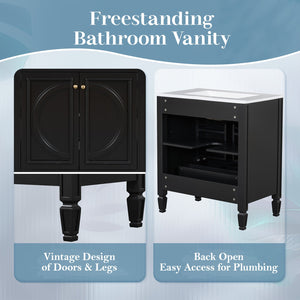 English Elm [video] 60 Inch Freestanding Double Sink Bathroom Vanity with Ceramic Basins Soft Close Storage Black N759S226000B