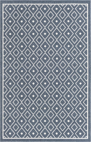 Unique Loom Outdoor Trellis Kafes Machine Made Geometric Rug Navy Blue, Ivory 5' 3" x 8' 0"