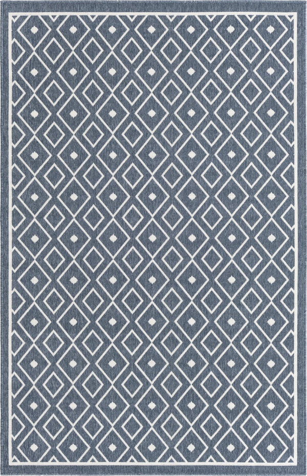 Unique Loom Outdoor Trellis Kafes Machine Made Geometric Rug Navy Blue, Ivory 5' 3" x 8' 0"