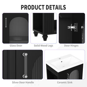 English Elm 20" Matte Freestanding Bathroom Vanity Ceramic Sink Mdf Cabinet Open Side Shelf Black N725P364206B