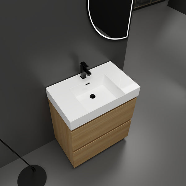 English Elm 30" Bathroom Vanities - Modern Oak Sink Cabinet With Double Drawers, Freestanding And Stylish Design W1972S00008