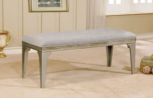 English Elm Transitional Upholstered Tufted Bench with Flannelette Cushion, Elegant Dining Seating, Glamorous Finish, 50.5" wide Gray,Silver 53 L x 24 W x 8 H B2741P366063