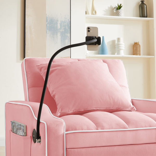 English Elm Sleeper Sofa Chair Velvet Convertible Armchair with Usb Charging for Small Spaces Pink W1359P458678