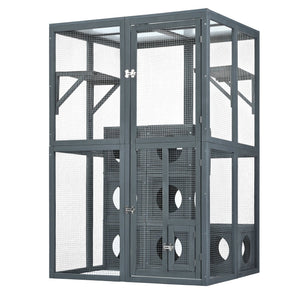 English Elm Catio Outdoor Cat Enclosure Modular Pine Wood Weatherproof Multi-level Feline Play Space N843MP104G