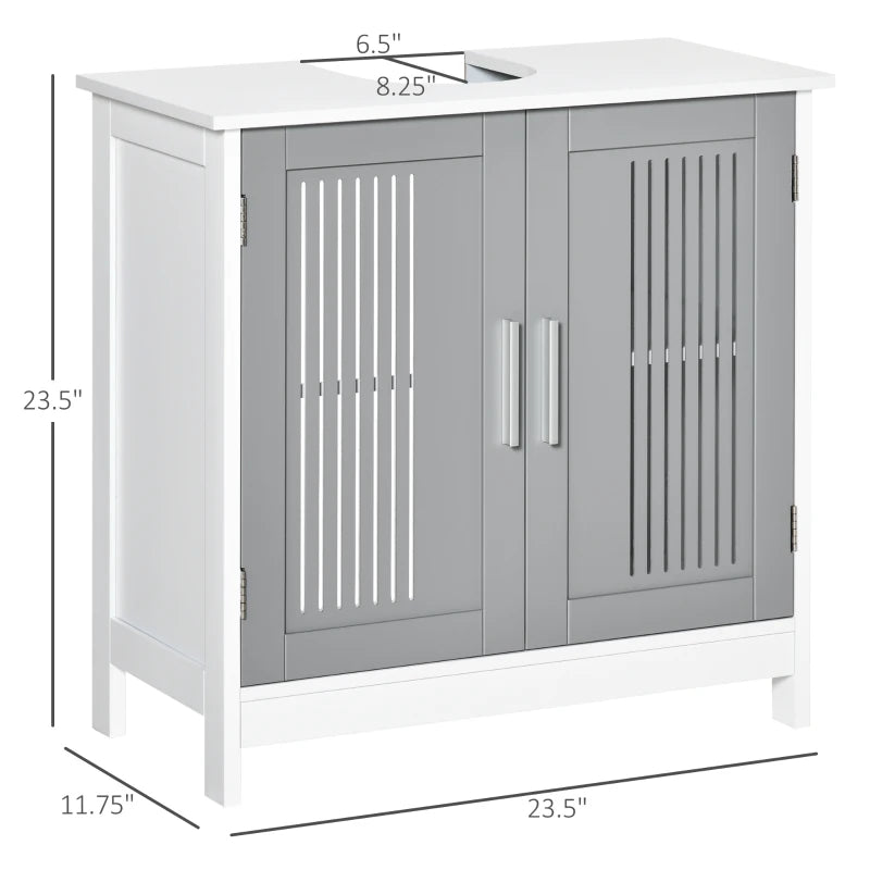 English Elm Practical Pedestal Sink Cabinet with Farmhouse X-door Design and Enclosed Bathroom Storage Gray,White T3971P470180