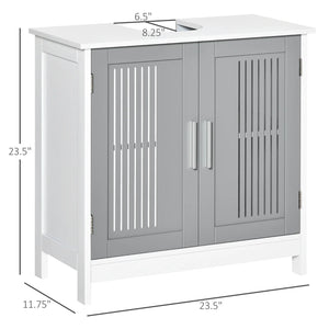 English Elm Practical Pedestal Sink Cabinet with Farmhouse X-door Design and Enclosed Bathroom Storage Gray,White T3971P470180