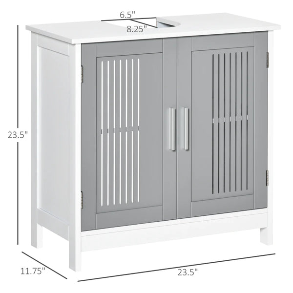 English Elm Practical Pedestal Sink Cabinet with Farmhouse X-door Design and Enclosed Bathroom Storage Gray,White T3971P470180