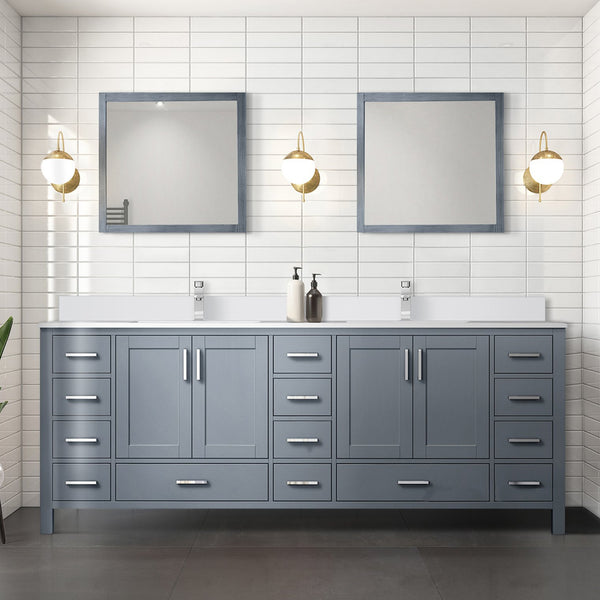 English Elm Dark Grey Double Bath Vanity 84" W With Cultured Marble Top - Elegant Storage & Soft-Close Design B2731P259154