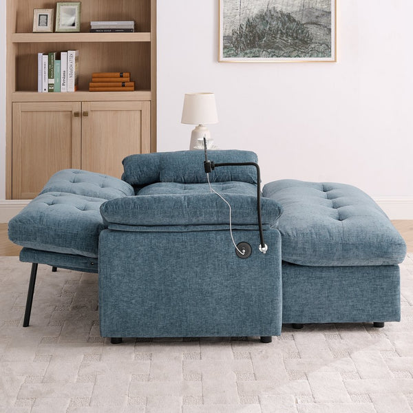 English Elm Leisure Chenille Two Seat Reclining Sofa with Usb Port Storage Ottoman Padded Armrests Blue W487S00516