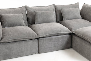 English Elm 102.3" Oversized Modular Sectional Sofa Cotton Linen Deep Seat Lounge with Ottoman Antique Grey W2530S00013