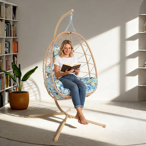 English Elm Hanging Egg Swing Chair Pe Wicker Foldable Indoor Outdoor Patio Ergonomic Cradle Seat T5880P497567