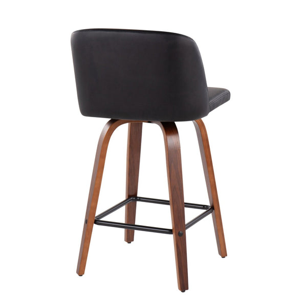 English Elm Toriano Mid-Century Modern Counter Stools Set Of 2 - Walnut Wood Legs & Black Faux Leather Seats B202S00445-GIGA