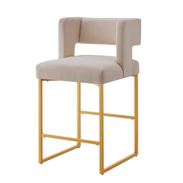 English Elm Modern Linen Upholstered Counter Stools with Gold Iron Frame Set of 2 for Kitchen W2186P263279